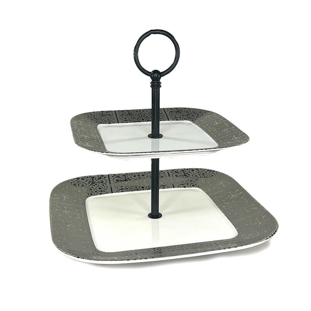 Bella Lux Silver Filigree 2-Tiered Plate Stand